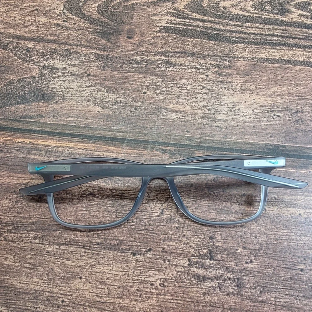 Nike 5019 035 Matte Grey Rectangular Eyeglass Frames 47-15-130 Teal Swoosh‎ Logo